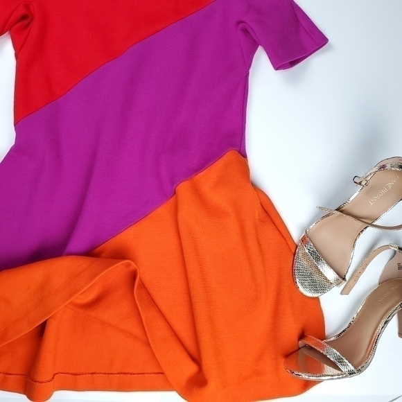 Lisa Perry Casual Coral Color Block Wool Dress 0 - Picture 14 of 16